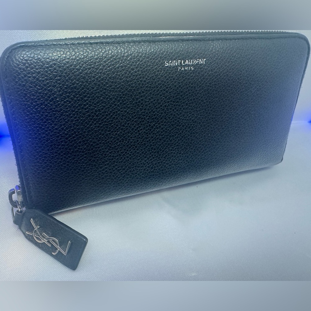 YSL Zip Around Wallet Saint Laurent Black Leather Silver Logo Discontinued RARE - Picture 16 of 16